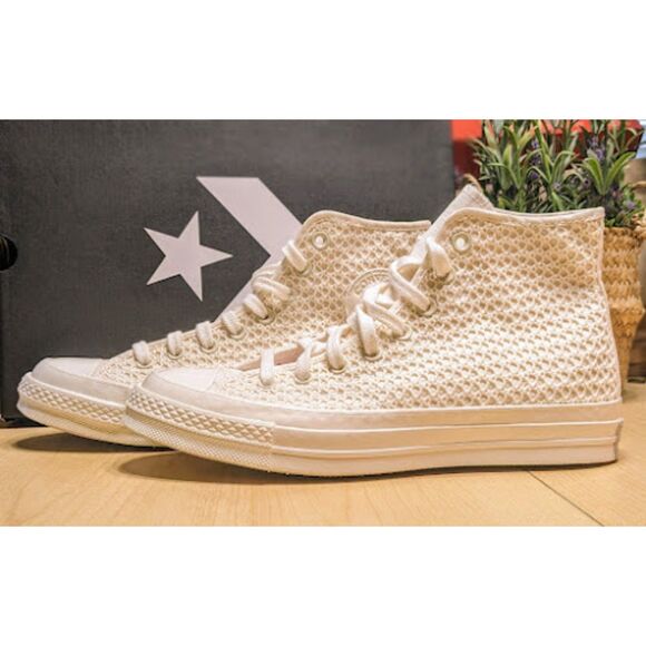 Converse Chuck 70 White & Lilac Crochet Knit Unisex High Top Shoes W9.5 M7.5 NIB - Picture 2 of 13